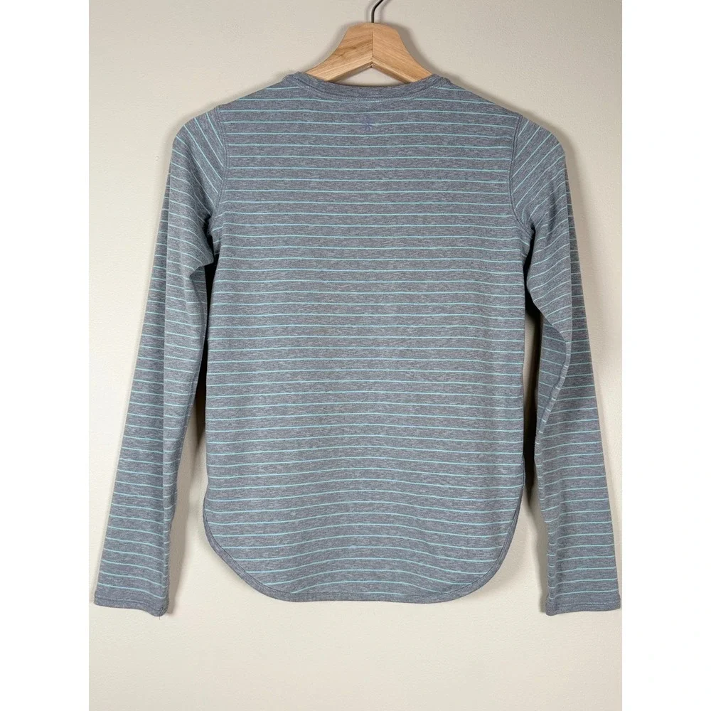 Athleta Girl Kids Grey Teal Striped Long Sleeve Thumbhole Active Top Size M 8-10